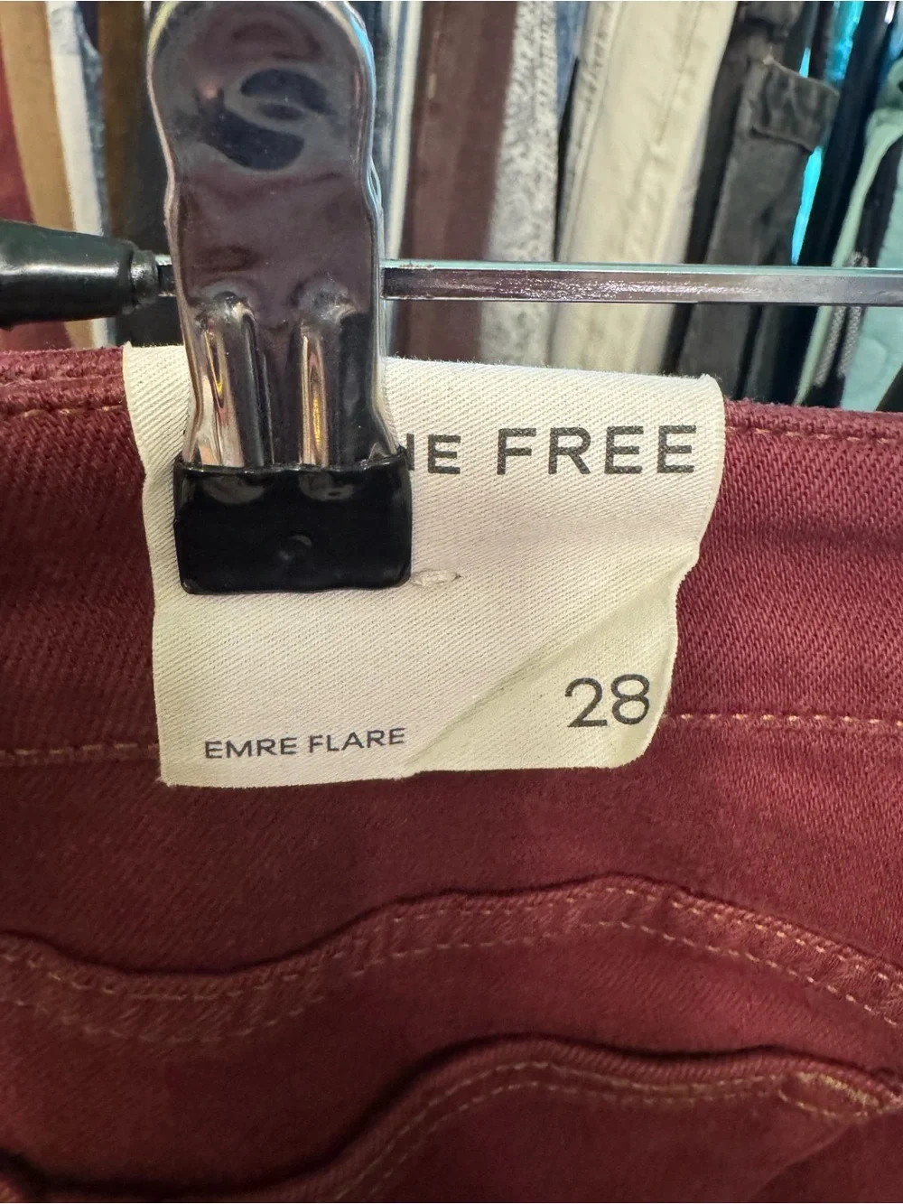 NWT Free People We The Free Emre Low-Rise Flare Jeans - Red Bark Maroon - 28